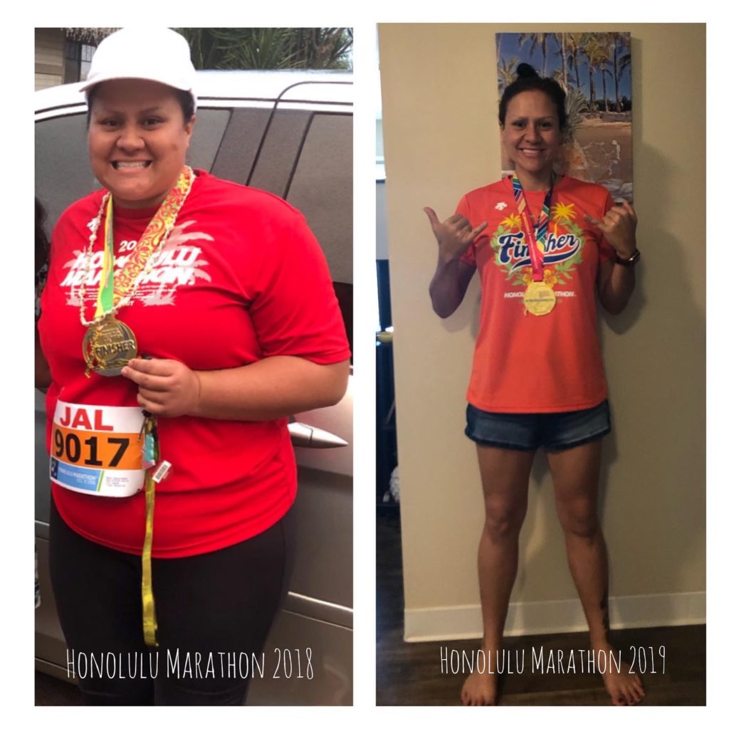 How to run a marathon in Hawaii when you have weight to lose. How this mom of three lost 150 pounds between two marathons and has continued to evolve and staying healthy a year later! 